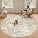 Soalmost Round Rugs 8ft Living Room Circle Area Rug 8x8 Beige/Gray Vintage