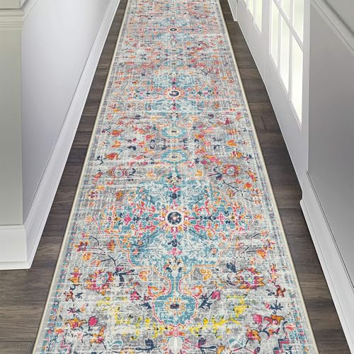 Pauwer Hallway Runner Rug 2'6'' x 14',Washable Kitchen Runner, Grey Multi
