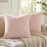 Pallene Faux Fur Plush Throw Pillow Covers 18x18 Set of 2, Luxury Soft Fluffy Cozy Decorative Pillow Covers for Sofa, Couch, Living Room, Blush Pink