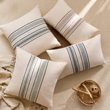 Striped Linen Textured Throw Pillow Covers 18x18 Inch Set of 2,Boho Decorative Cushion Covers, Neutral Navy Blue Accent Pillowcases for Couch, Sofa, Bed Farmhouse & Modern Living Room Decor