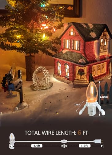 Set of 4 Accessory Cord with One Led Light Bulb 6Ft Blow Mold Light IndoorString Lights, C7 Lamp with Spare Fuse for Halloween and Christmas Decorations, Craft Village House Decoration