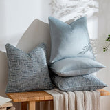 a moment Light Blue 4 Pack Throw Pillow Covers - Chenille & Velvet Set with Piping, Farmhouse Textured Design Pillow Cases for Couch Sofa Bed Livingroom (18x18 Inch, No Insert)
