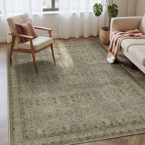 4x6 Area Rug Washable Rug for Living Room Bedroom, Olive Green