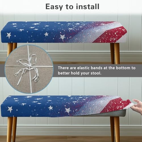 American Flag Vintage Print Stretch Dining Bench Cover Stain Resistant Benches Seat Slipcovers Easy to Clean Dining Chair Slipcovers Removable Seat Cushion Protector for Party