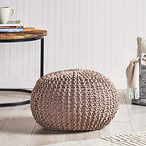 Nahunta Knitted Round Pouf - Cotton - Brown