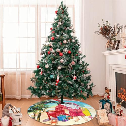Mele Kalikimaka Hawaii Christmas in July Beach Santa Claus 36 Inch Christmas Tree Skirt Carpet Mat Funny Party Soft Cover Mat Decor Supplies for Xmas Halloween Decorations Occasion Farmhouse