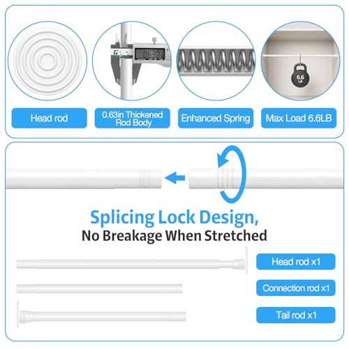 1 Pack Spring Tension Rods 28-45 Inches, 5/8 Inch Diameter White No Drill Spring Loaded Adjustable Extendable, Small Short Tension Curtain Rod for Windows Kitchen Doorway Closet Cupboard