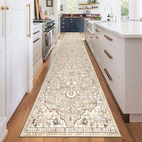 Pauwer Hallway Runner Rug 2'6''x 14', Washable Kitchen Runner, Beige Brown