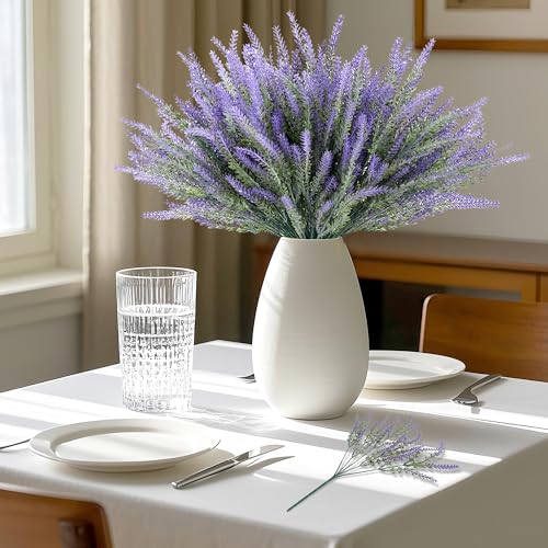 Artificial Flowers for Outdoors UV Resistant, 15 Bundles Fake Flowers Faux Plastic Plants Purple Lavender for Home Office Wedding Garden Porch Window Box Decor