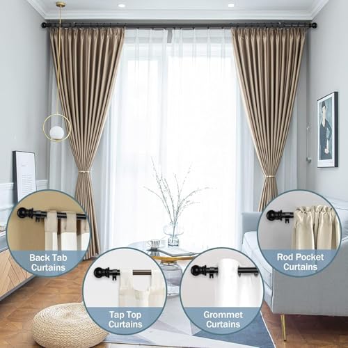 Black Curtain Rods for Windows 28 to 48 Inch - 1”Heavy Duty Curtain Rod with Adjustable Brackets,Stainless Steel Metal Drapery Rods for Kitchen,Bedroom,Sliding Door