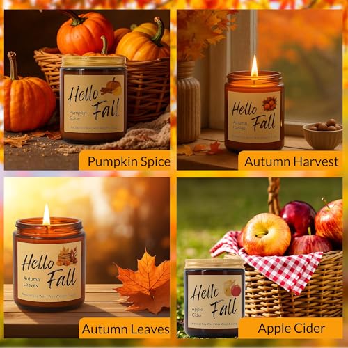 Fall Candles, Fall Decorations for Home - Fall Gifts for Women, Natural Soy Wax Scented Candles Set(4pcs)