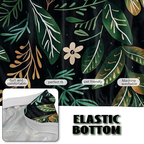 Green Leaf Pattern Armless Sofa Cover, Anti-Slip Non-Armrest Couch Cover Comfortable Futon Sofa Slipcover for 3 Cushion Couch
