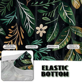 Green Leaf Pattern Armless Sofa Cover, Anti-Slip Non-Armrest Couch Cover Comfortable Futon Sofa Slipcover for 3 Cushion Couch