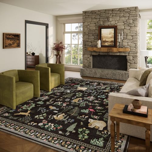 9x12 Area Rugs for Living Room: Washable Bedroom Rug Vintage Stain Resistant Non Slip Low Pile Soft Lightweight Carpet for Kitchen Dining Room Farmhouse Nursery Kids Room Home Office