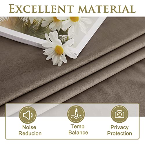StangH Taupe Velvet Curtains 96 inches Long, Luxury Back Tab Thermal Insulated Room Darkening Window Drapes for Sliding Glass Door/Bedroom, W52 x L96, 2 Panels