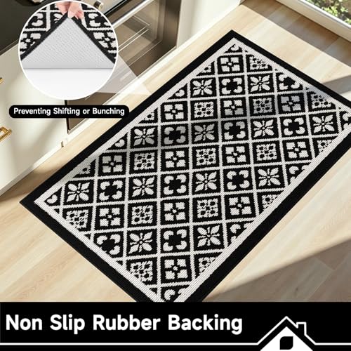 Indoor Door Mat, Absorbent Muddy Mats for Dogs, Low-Profile Entrance Welcome Mat with Non-Slip Rubber Backing, Washable Runner Carpet for Hallway,Entryway,Kitchen (Black 32x48in)