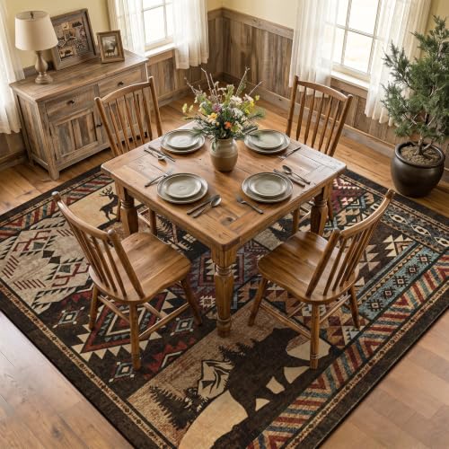 8x8 Square Cabin Area Rug,Western Rug for Living Room Bedroom,Brown