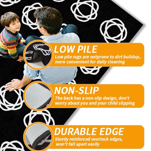 Large Classroom Rug, Black Classroom Seating Carpet with 20 White Circles Abstract for Preschool, 6×8.4ft Kids Circle Time Playroom Rug, Educational Area Rug for Daycare Elementary Playmat