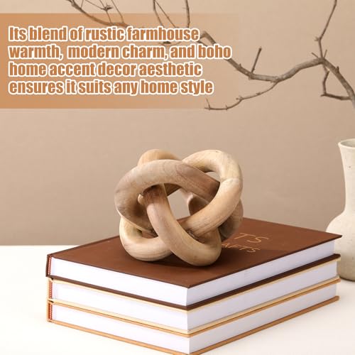 Yalikop 3 Link Wood Knot Decor Rustic Home Décor Accents Hand Carved Coffee Table Decoration, Boho Chain Link Decoration, Modern Shelf, Rustic Objects for Home Living Room Bedroom(Acacia Wood)