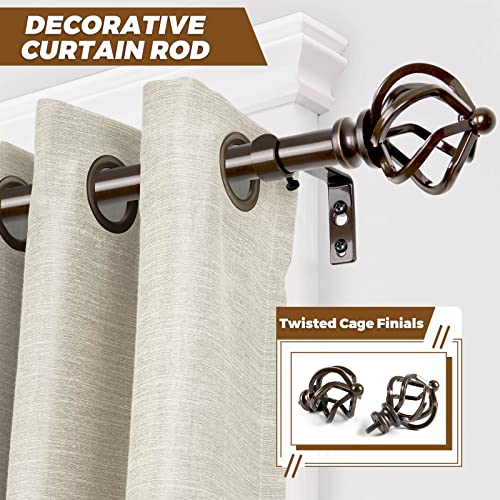 KAMANINA Bronze Curtain Rod 32 to 58 Inch(2.6-4.8ft), Adjustable Curtain Rods for Windows 28 to 48 Inch, 3/4 Inch Splicing Drapery Rods with Twisted Cage Finial (Pack of 2)
