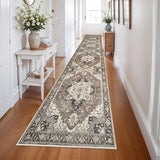 Washable Kitchen Runner Rug - 3x14 Hallway Rug Distressed Mats Non-Slip Soft Room Floor Carpet for Dining Room (Beige,3x14)