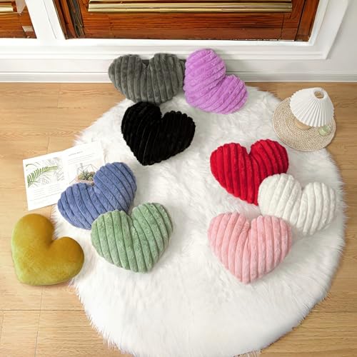 16 Inch Pink Heart Pillow Decorative Throw Pillows, Heart Shaped Soft Fluffy Faux Fur Cute Pillows for Women Valentine Anniversary Couch Bed Bedroom Room Home Decor Aesthetic (1, Pink, Medium-16"x13")