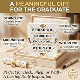 Graduation Decorations 2026 College Graduation Gifts Her for Him Quote Wood Box Sign Decor Desk Sign Positive Behind You All Your Memories Wooden Box Block Sign Rustic Home Shelf Wall Decoration