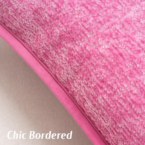FUTEI Hot Pink Chenille Throw Pillow Covers 18x18 Inch Set of 2,Soft Cozy Bound Edge Design Cushion Case,Home Decor for Couch Bed Living Room