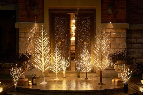 Hairui Lighted White Tree with 450 LED Fairy Lights 4FT, Alpine Tree with Lights Plug in for Indoor Outdoor Winter Home Christmas Holiday Decoration