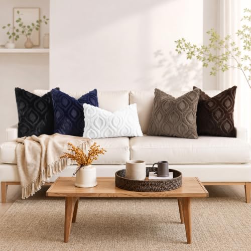 decorUhome Faux Fur Plush Soft Black Throw Pillow Covers 26x26 Set of 2