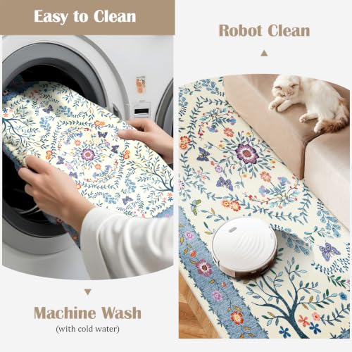 2x5 Runner Rug Washable: Non Slip Small Rugs for Kitchen Blue Ivory