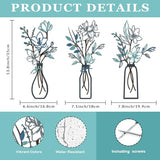 ARTINME 3 Pieces Metal Flowers Wall Arts - Rustic Farmhouse Decor Minimalist Flower Wall Decors for Living room Bathroom Kitchen Bedroom Dining Room - Housewarming Gifts (Blue)