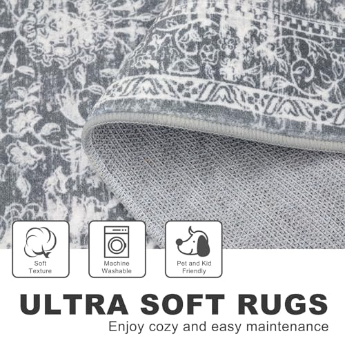 Area Rug 6x9 Living Room Rug Washable Rugs Non Slip Rugs, Grey