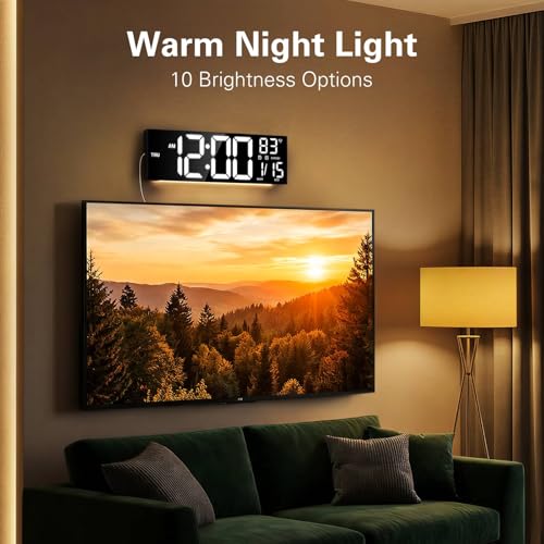 JALL 16" Large Digital Wall Mount Clock, Count Down Timer, Alarm, Big LED, RGB Color, DST, Temperature for Living Room Classroom Desk, Xmas, Birthday Gift for Senior Mom Dad (Black, 16 inches)