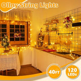 Ollny 120LED 40FT String Lights, Waterproof Connectable Fairy Lights with Timer 8 Modes, Warm White Plug in Indoor Light for Bedroom Classroom Outdoor Wedding Christmas Party Decorations