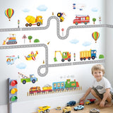 DECOWALL SG2-2107 Construction Transportation Wall Decals Car Truck Tractor Road Stickers for Kids Boys Living Room Decor Bedroom Playroom Nursery Peel and Stick Removable