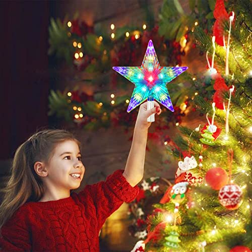 Christmas Tree Topper, FISHOPE 9.5" Tree Toppers Christmas Decorations Lighted Star, Multicolour Tree Topper Star with Lights 31 LED for Xmas Holiday Party Gift Décor (3AA Battery Powered)