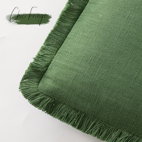 Foindtower Decorative Linen Fringe Throw Pillow Covers 22×22 Forest Green