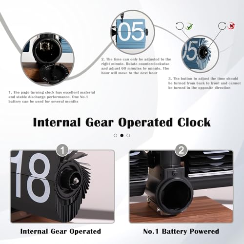 VBESTLIFE Retro Digital Flip Down Clock, Battery Powered Internal Gear Operated Clock, Classic Mechanical, Black Walnut Base, for Home & Office Decor(Black)
