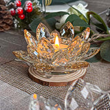 Crystal Lotus Flower Tealight Candle Holders/Glass Tea Light Candlestick Decor Decoration for Christmas Home Wedding Party(1, Gold 2pcs)