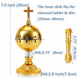 TOPZEA Catholic Incense Burner with Tong, Gold Metal Bakhoor Frankincense Resin Burner, Brass Plated Charcoal Incense Censer Stand with Cross for Christian Church, Home, Yoga, Spa Aromatherapy