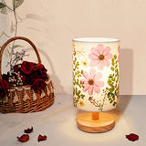 Dried Flowers Small Table Lamp 5W LED 3-Color Bedside Lamp Pressed Flowers Lampshade with Wood Base for Bedroom Living Room Desk Nursery