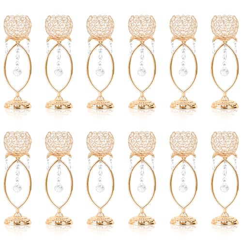 12 Pcs Elegant Metal Crystal Tea Light Candle Holders