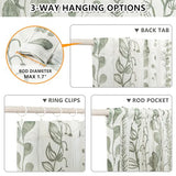 MEETSKY Sage Green Curtains 84 Inches Long 2 Panels Boho Curtains for Living Room Light Filtering Patterned Drapes for Bedroom Linen Style Back Tab Leaf Print Window Treatment, 50” Wide Each Panel