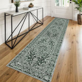 Vintage Runners for Hallways 2x8 Dark Green Floral Kitchen Rug
