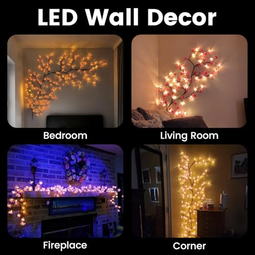 LED Tree Branch Lights for Wall 7.55 FT 144LEDs Cherry Blossom Lights Vine Light with Remote and 8 Lighting Modes Cherry Blossom Garland Willow Vine for Bedroom Indoor Wall Wedding Christmas Decor