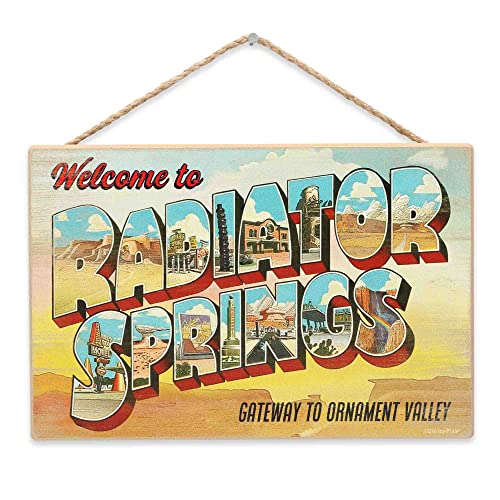 Disney Pixar Cars Welcome to Radiator Springs Hanging Wood Wall Decor - Fun Cars Sign for Kids' Bedroom or Play Room