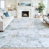 10x14 Washable Area Rug for Living Room Bedroom: Non-Slip Modern Blue Grey