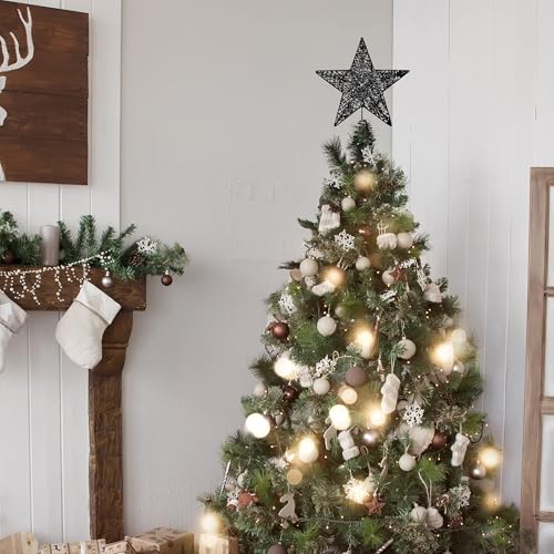URATOT Glittered Christmas Tree Topper Metal Christmas Treetop Hallow Wire Star Topper for Christmas Home Decoration (8 inches, Black)