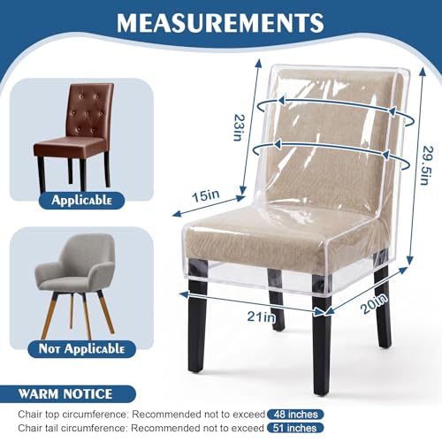 TAOCOCO Clear Dining Chair Covers, Heavy Duty Plastic Chair Covers, 4 Pack Waterproof Seat Cover for Protection Against Cat & Dog Clawing, Stain & Dust Protector, Easy Clean